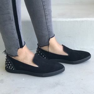 Spiked Heel Pointy Toe Slip On Sneaker Loafers